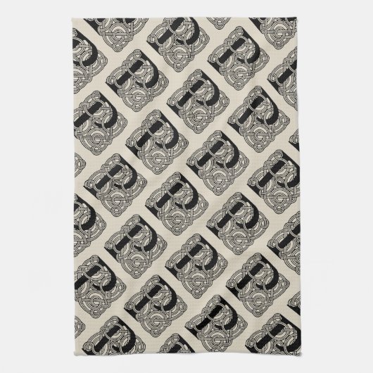 Letter P Monogram Vintage Keltische Knoopprint Theedoek (Verticaal)