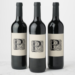 Letter P Monogram Vintage Keltische Knoopprint Wijn Etiket