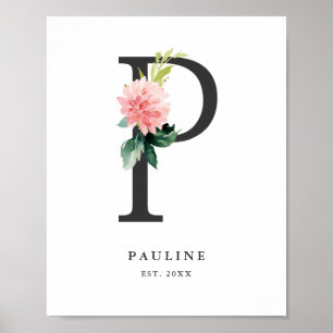 Letter P Monogram Waterverf Perzikflessen urserij Poster