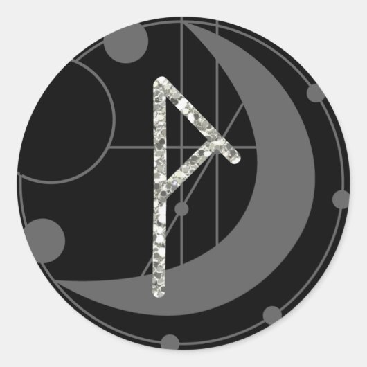 Letter P Rune Runic Monogram Geometric Moon Black Ronde Sticker (Voorkant)