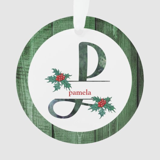 *~* Letter P Rustic Kerstmis FOTO Wood AP44 Ornament (voorkant)