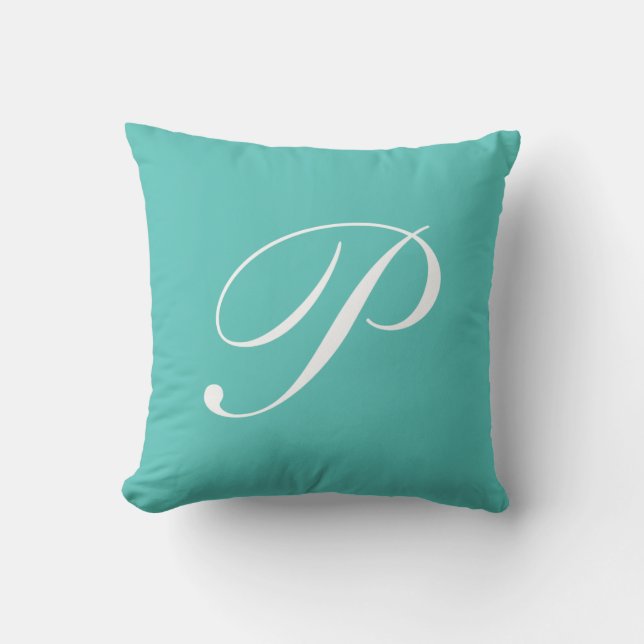 Letter P Turquoise Monogram Pillow Kussen (Voorkant)