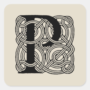 Letter P Vintage Keltische Knoop Monogram Vierkante Sticker
