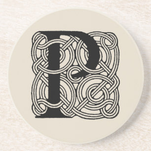 Letter P Vintage Keltische Knoop Monogram Zandsteen Onderzetter