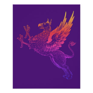 Letter Press Griffin Line Art Rainbow Perfect Poster