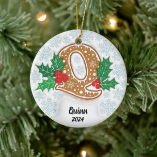 Letter Q Aangepaste naam Monogram Kerstmis Keramisch Ornament