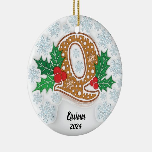 Letter Q Aangepaste naam Monogram Kerstmis Keramisch Ornament (Rechts)