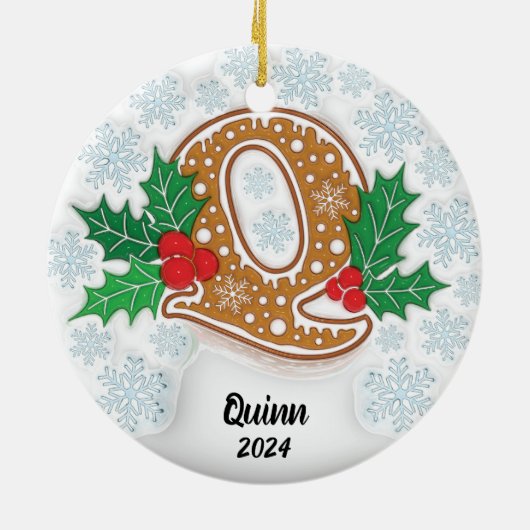 Letter Q Aangepaste naam Monogram Kerstmis Keramisch Ornament (Achterkant)