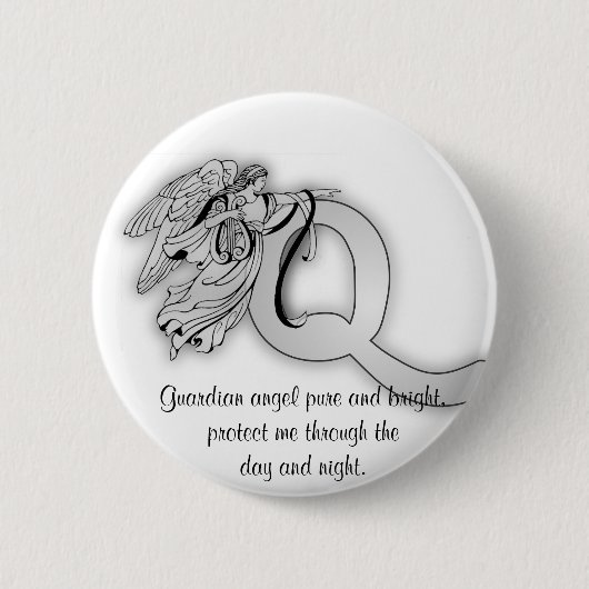 Letter q angel monogram alfabet ronde button 5,7 cm (Voorkant)