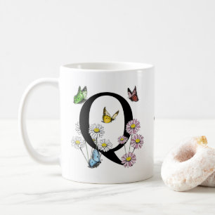 Letter Q Bloem Vlinder Monogram Initiaal Koffiemok