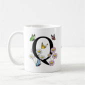 Letter Q Bloem Vlinder Monogram Initiaal Koffiemok (Links)