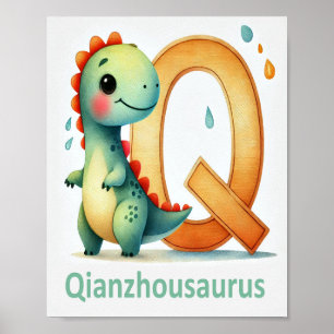 Letter Q, Dinosaur Alphabet Waterverf Poster