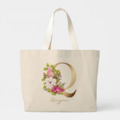Letter Q Elegant Gold Floral Monogram Grote Tote Bag (Achterkant)