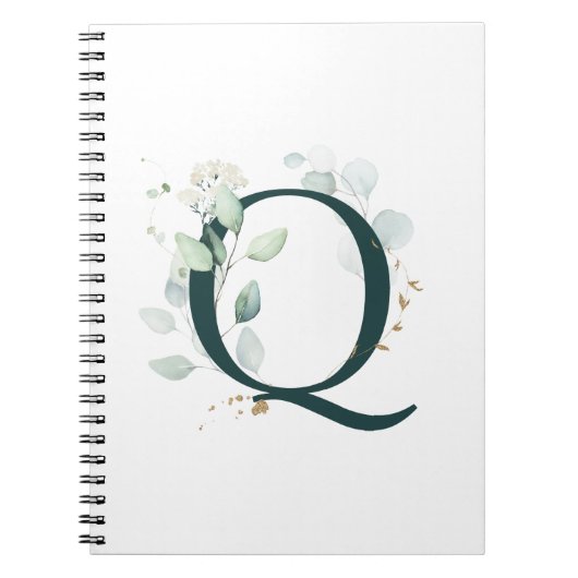 Letter Q Eucalyptus en Gold Monogramed Notitieboek (Voorkant)