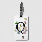Letter Q Floral Butterfly Monogram Initiaal Bagagelabel (Voorkant (verticaal))