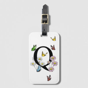 Letter Q Floral Butterfly Monogram Initiaal Bagagelabel