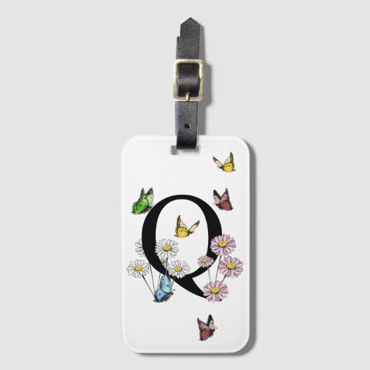 Letter Q Floral Butterfly Monogram Initiaal Bagagelabel (Voorkant (verticaal))