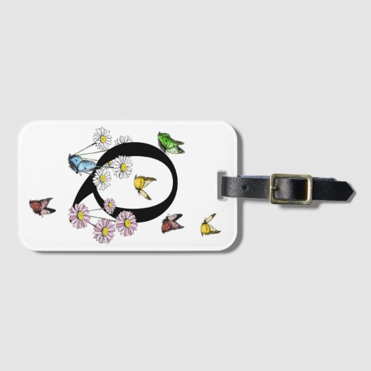 Letter Q Floral Butterfly Monogram Initiaal Bagagelabel (Voorkant (horizontaal))