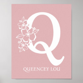 Letter Q Floral Monogram Name Nursery Modern Poster