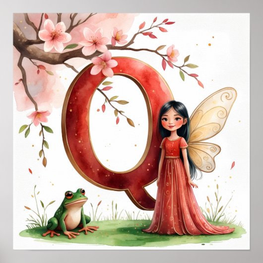Letter Q Frog Fairy Poster - Chinese Alphabet Art (Voorkant)