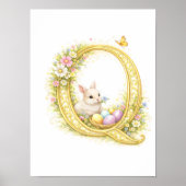 Letter Q Gold Spring Nature Monogram Bunny Kids Poster (Voorkant)