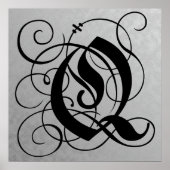 Letter Q, Gothic Monogram Black Poster (Voorkant)