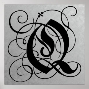 Letter Q, Gothic Monogram Black Poster