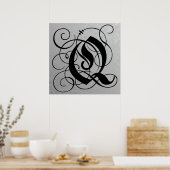 Letter Q, Gothic Monogram Black Poster (Keuken)