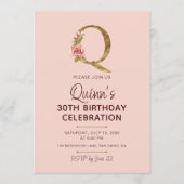 Letter Q Gouden Monogram Roze Rozen Kaart (Voorkant)