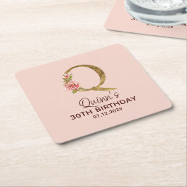 Letter Q Gouden Monogram Roze Rozen Kartonnen Onderzetters
