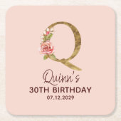 Letter Q Gouden Monogram Roze Rozen Kartonnen Onderzetters (Voorkant)