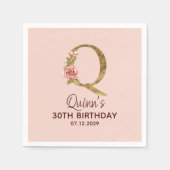 Letter Q Gouden Monogram Roze Rozen Servet (Voorkant)