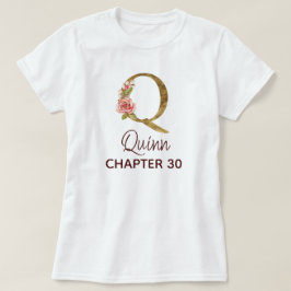 Letter Q Gouden Monogram Roze Rozen Verjaardag T-shirt
