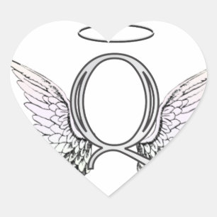 Letter Q Initiaal Monogram met Angel Wings & Halo Hart Sticker
