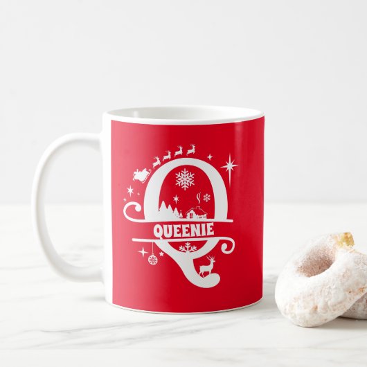 Letter Q Kerstmonogram Initiaal Naam Rood Koffiemok (Met donut)