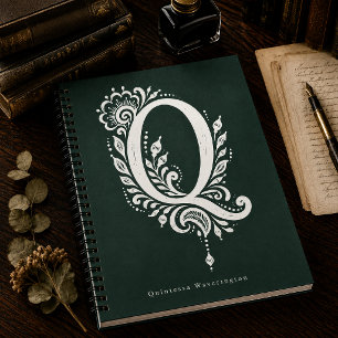Letter Q Linocut Botanische Monogram Notitieboek