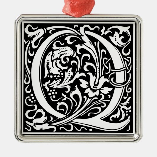 Letter Q Medieval Monogram  Initiaal Metalen Ornament (Voorkant)