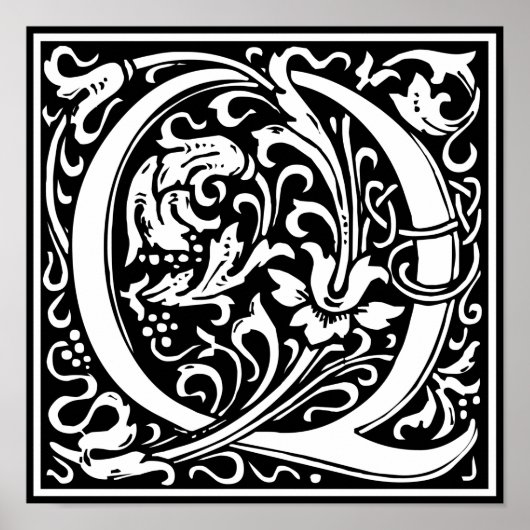 Letter Q Middeleeuwse Monogram Art Nouveau Poster (Voorkant)