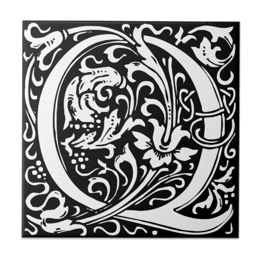 Letter Q Middeleeuwse Monogram Art Nouveau Tegeltje (Voorkant)