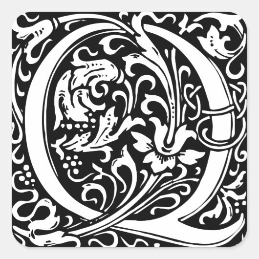 Letter Q Middeleeuwse Monogram Art Nouveau Vierkante Sticker (Voorkant)