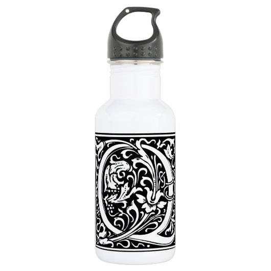 Letter Q Middeleeuwse Monogram Art Nouveau Waterfles (Voorkant)
