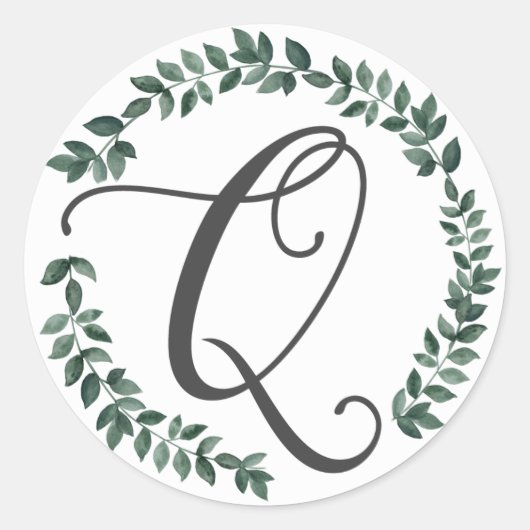 Letter Q Monogram Minimalistische Botanische Bladk Ronde Sticker (Voorkant)