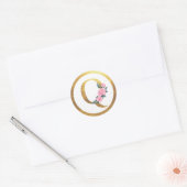 Letter Q Monogram Roze Rozen Bloemen & Elegant Gou Ronde Sticker (Envelop)