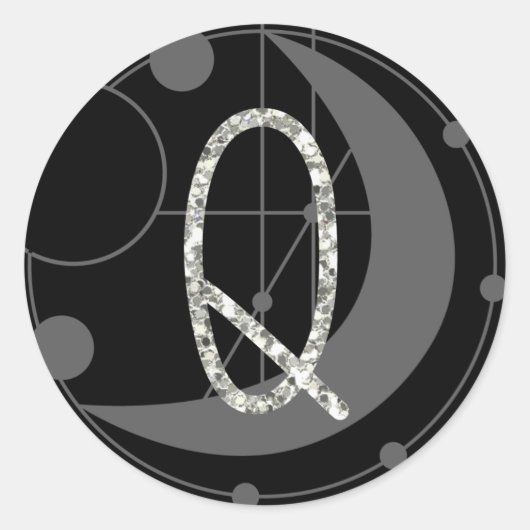 Letter Q Rune Runic Monogram Geometrische Maan Zwa Ronde Sticker (Voorkant)