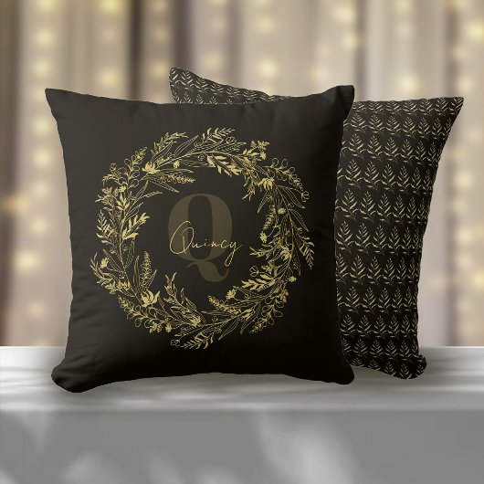 Letter Q Stille Botanische Gouden Monogram Kussen
