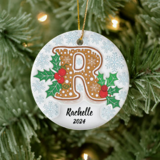 Letter R Aangepaste naam Monogram Kerstmis Keramisch Ornament