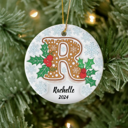 Letter R Aangepaste naam Monogram Kerstmis Keramisch Ornament (Boom)