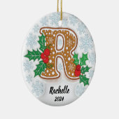 Letter R Aangepaste naam Monogram Kerstmis Keramisch Ornament (Rechts)