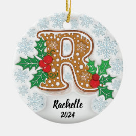 Letter R Aangepaste naam Monogram Kerstmis Keramisch Ornament