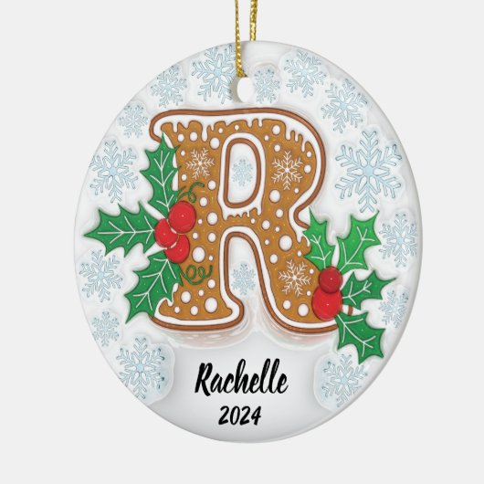 Letter R Aangepaste naam Monogram Kerstmis Keramisch Ornament (Links)
